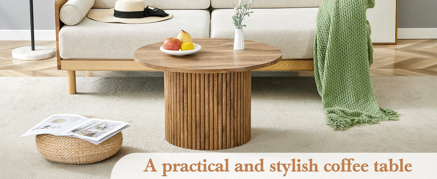 [variant:W3806P404738] Round Fluted Coffee Table with Metal Frame – 27.5-Inch image 12