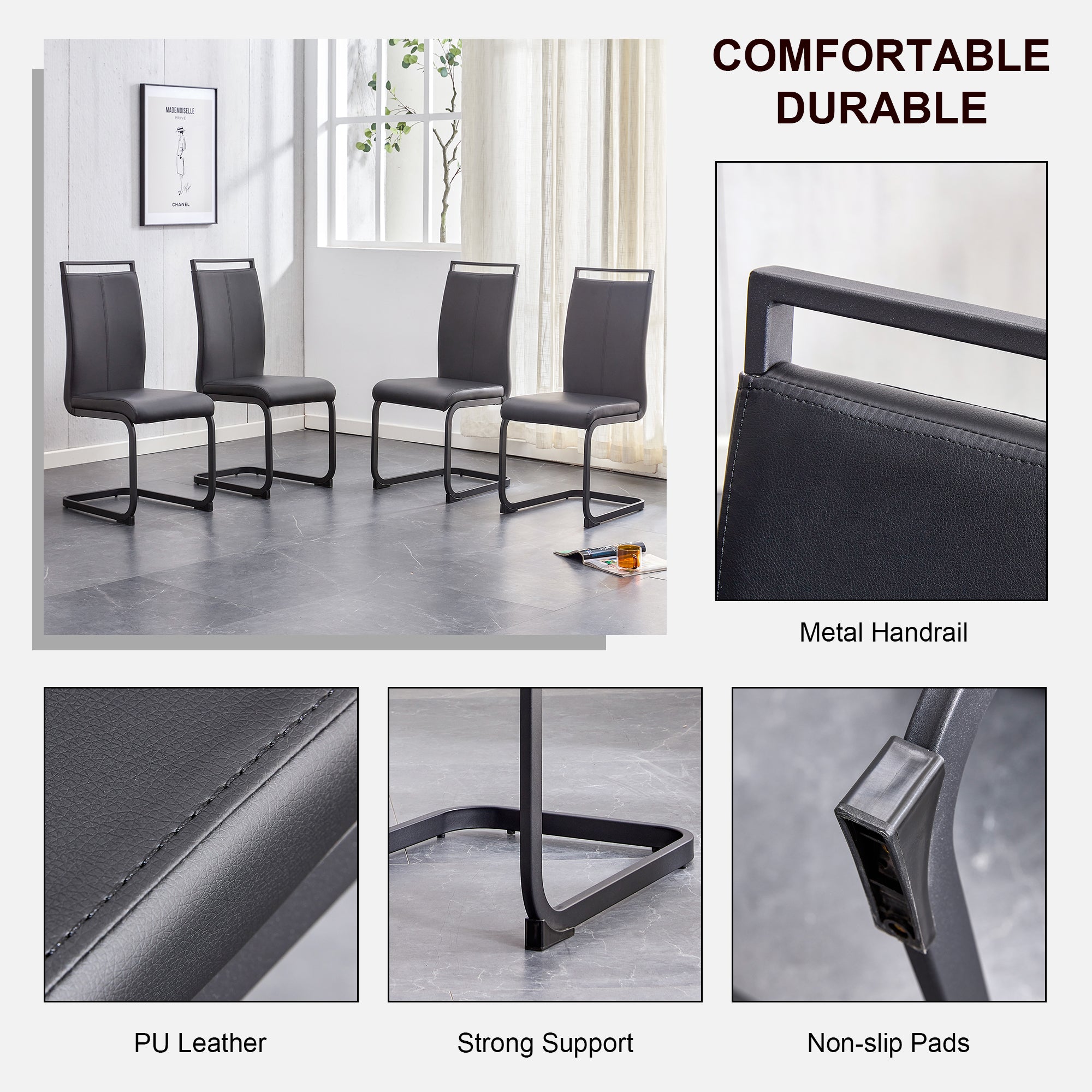 [variant:W3806P404689] Set of 2 Black PU Leather Dining Chairs image 5