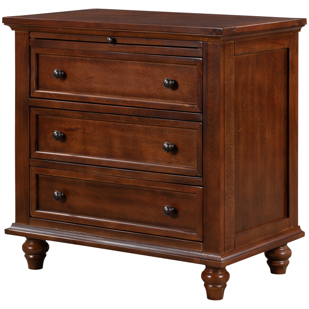3-Drawer Nightstand with Pull-Out Tray – 27.6-Inch — [variant:N889P444139D] Brown image 8