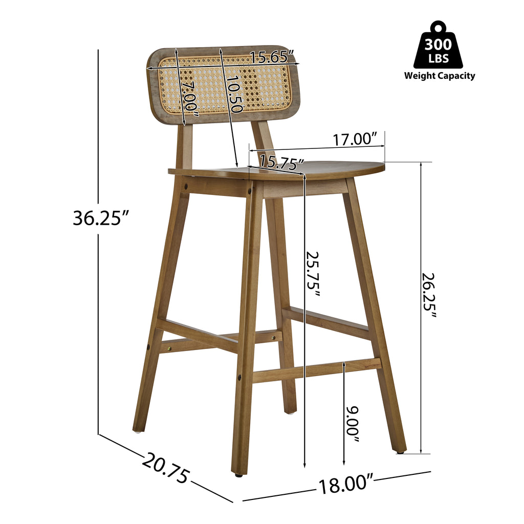 Walnut Rattan Counter Stools – Set of 2 or 4 — [variant:N897P439500W-S4] Walnut – N897P439500W-S4 image 4