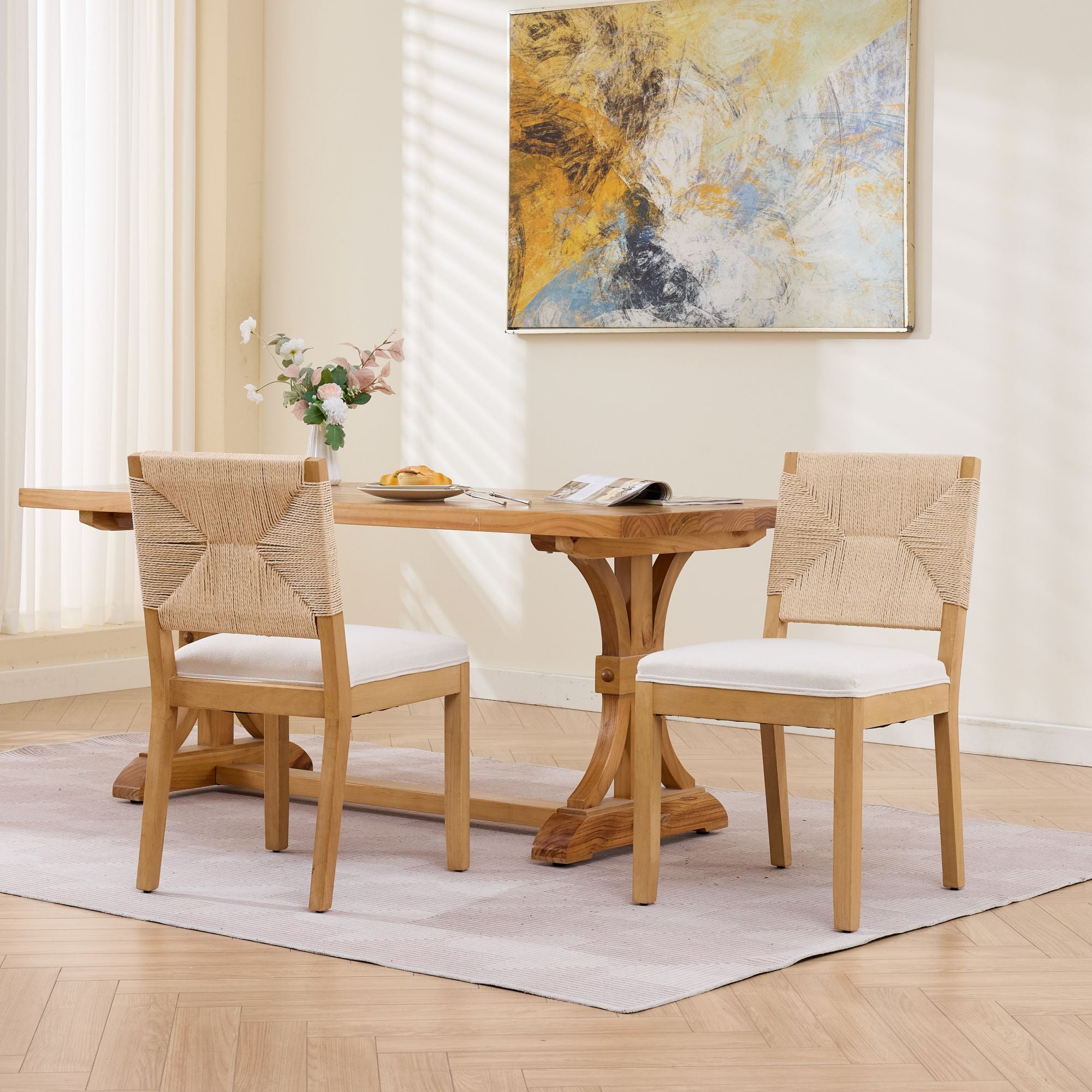 [variant:W5755P512973] Natural Rattan-Back Dining Chairs – Beige or Tan, Set of 2 image 1