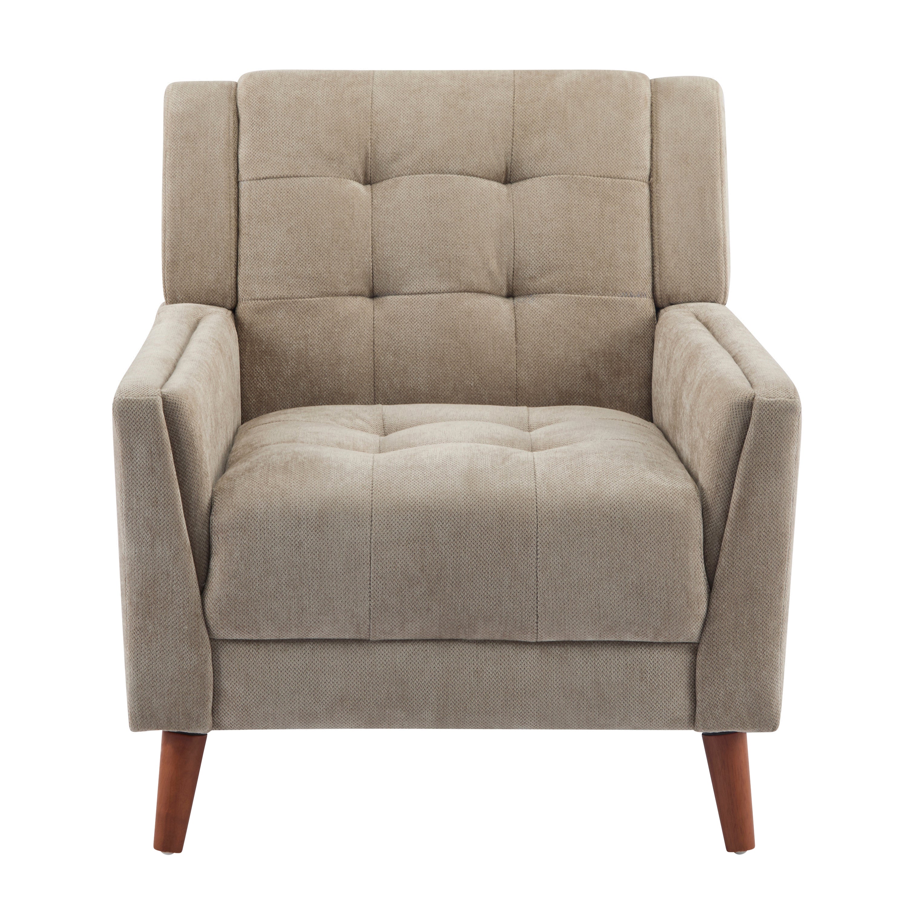 [variant:N898P442867L] Light Brown Chenille Mid-Century Armchair image 2