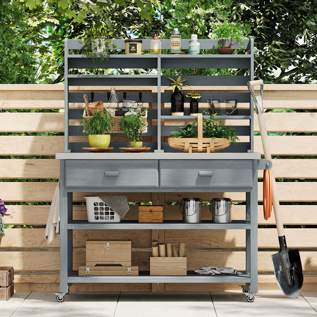 [variant:N853P386121G] Rolling Outdoor Potting Bench with Stainless Steel Top image 30