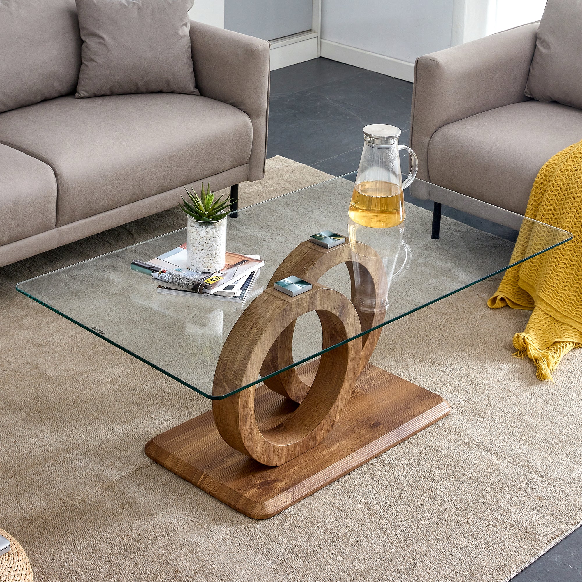 [variant:W3806P439658] Double-Ring Glass Coffee Table image 2