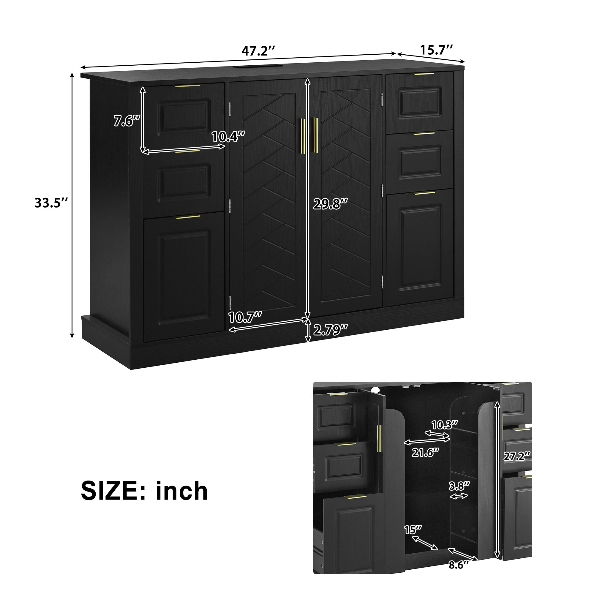 [variant:N889P443160B] Sideboard with 2 Doors, 6 Drawers & Power Outlet image 4