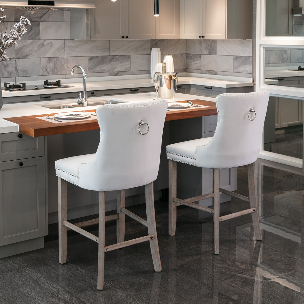 [variant:W5755P474584] Set of 2 Beige Velvet Bar Stools image 13