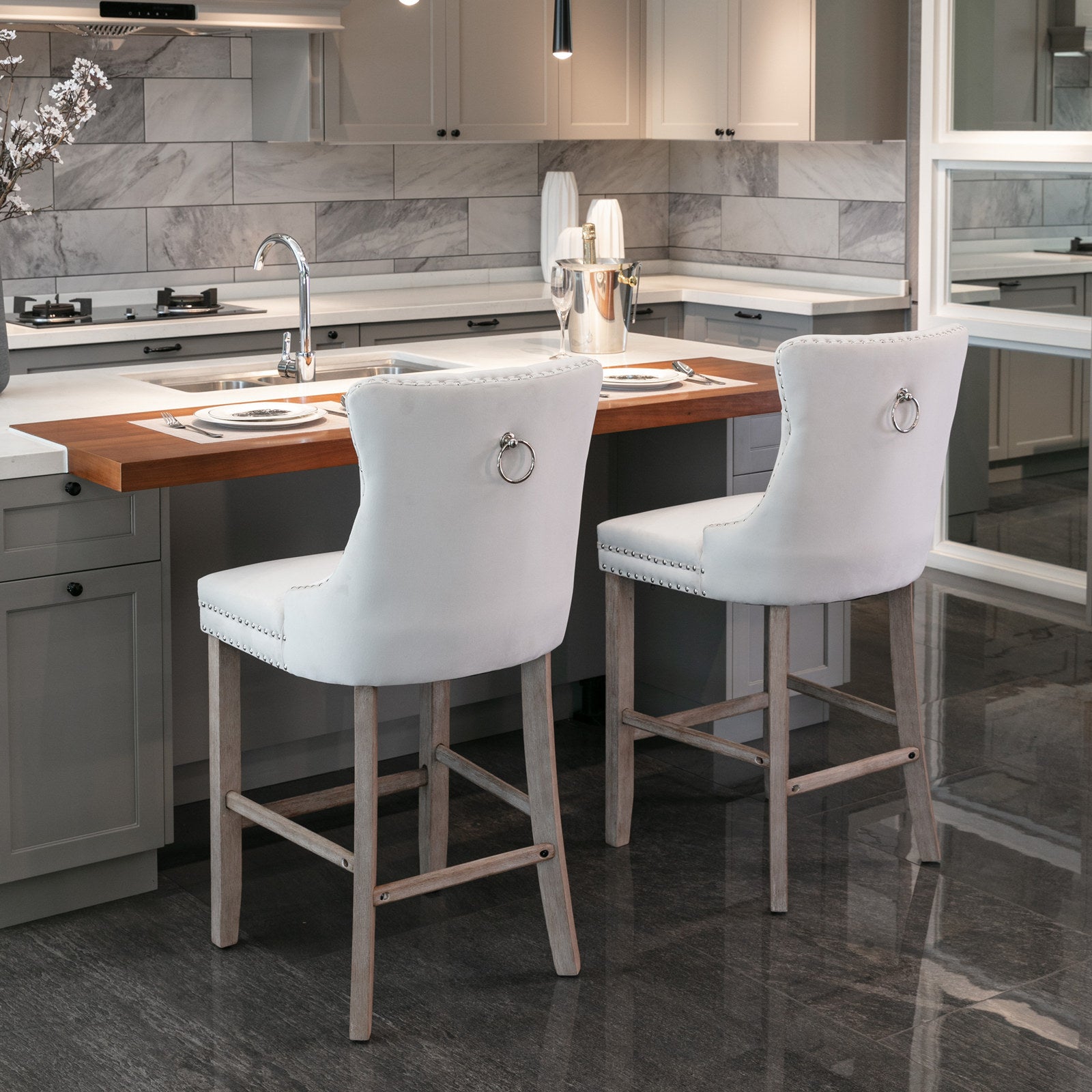 [variant:W5755P474584] Set of 2 Beige Velvet Bar Stools image 13
