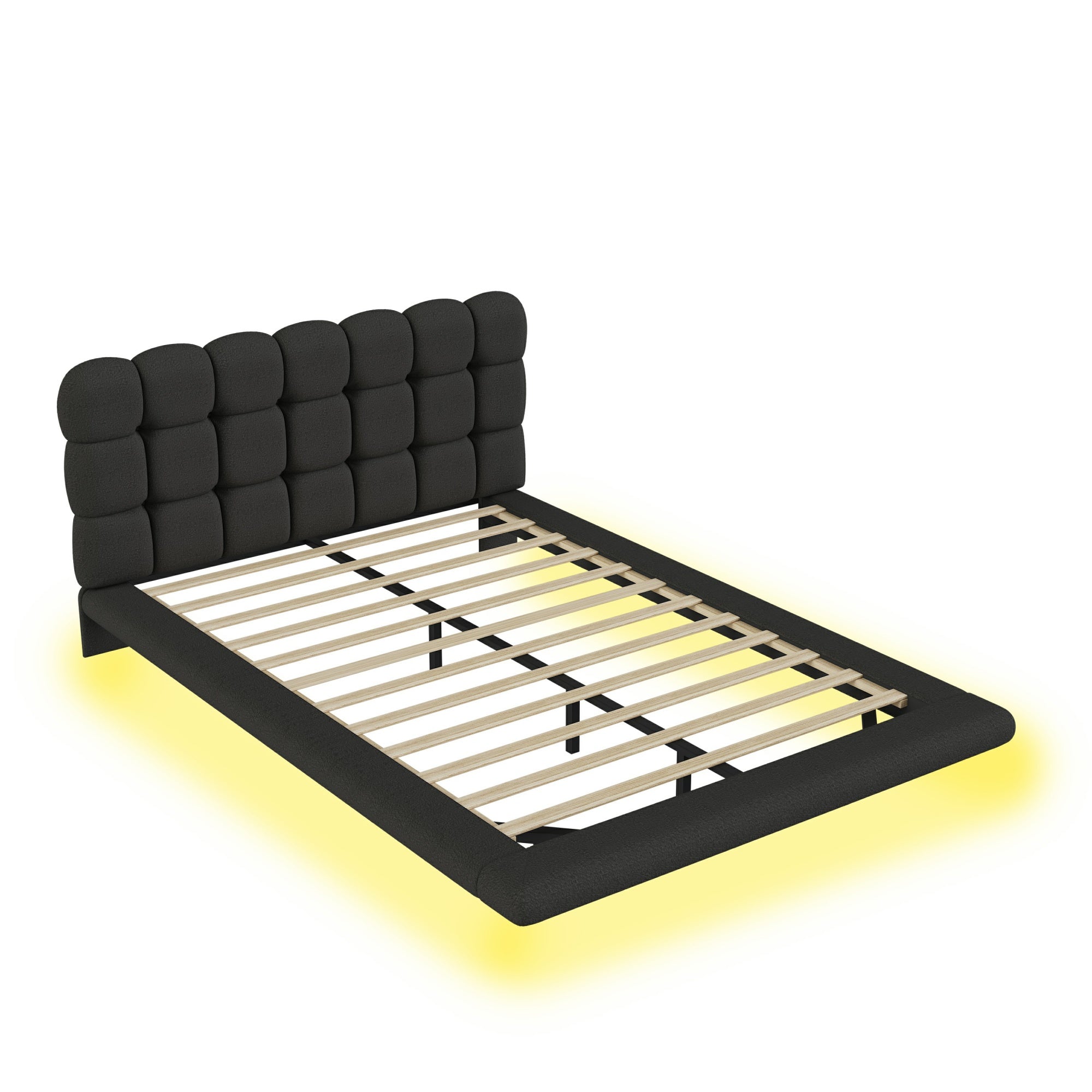 [variant:HS451577AAB] Queen LED Floating Bouclé Platform Bed – Black image 16