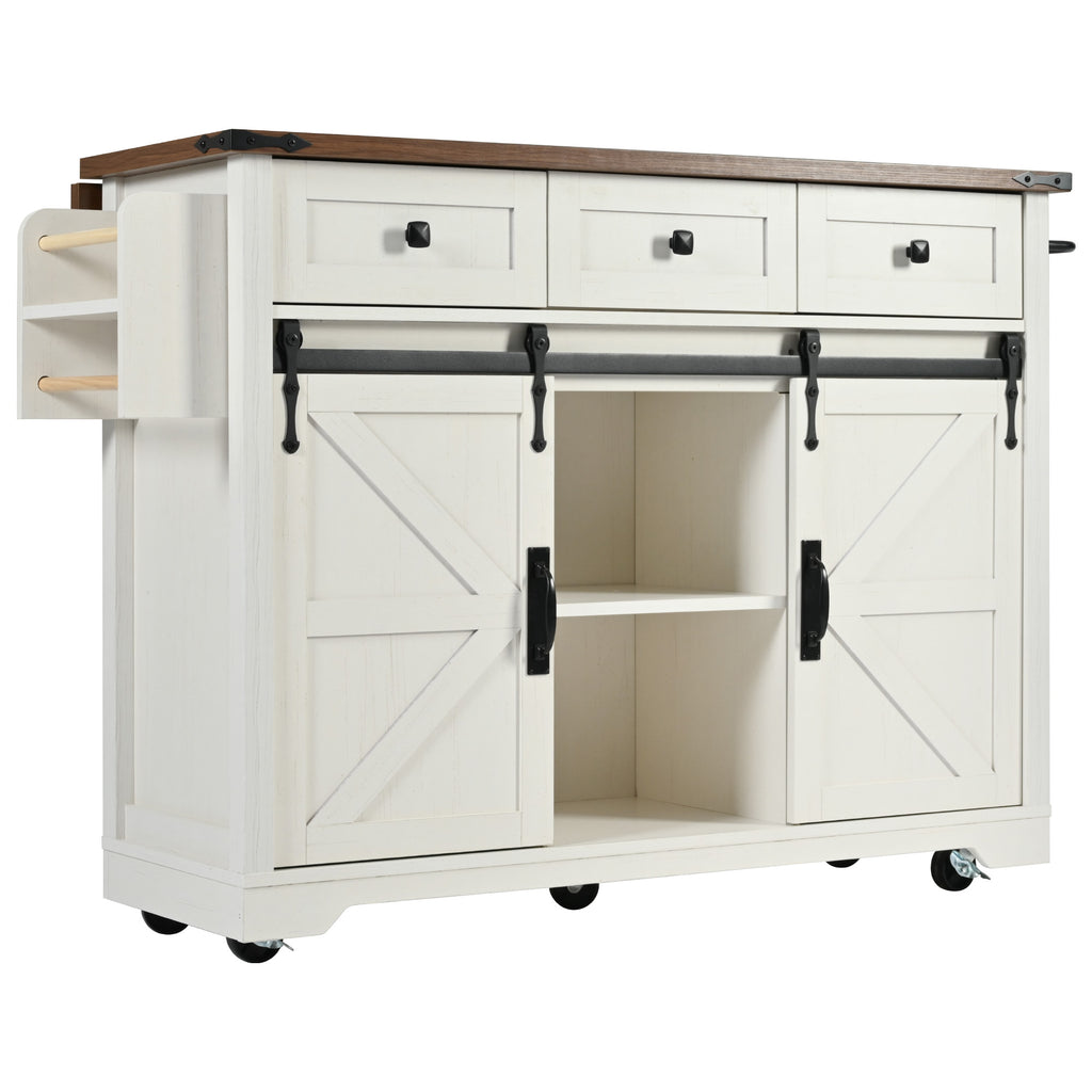 [variant:N853S379573W] Farmhouse Kitchen Island with Drop Leaf, Power Outlet and Sliding Barn Doors – 53.75-Inch image 7
