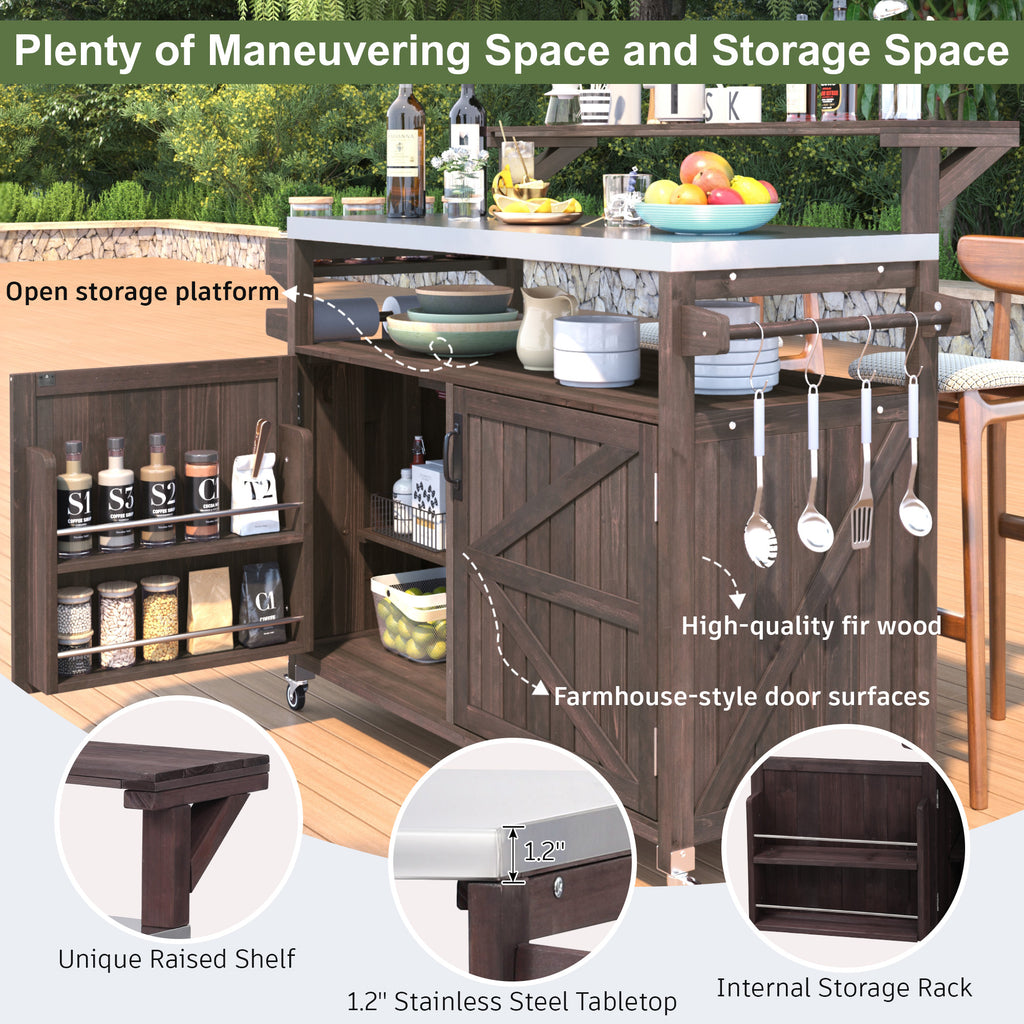 [variant:N853P386135Z] Outdoor Grill Cart with Raised Shelf – Dark Brown, 53.3-Inch image 22