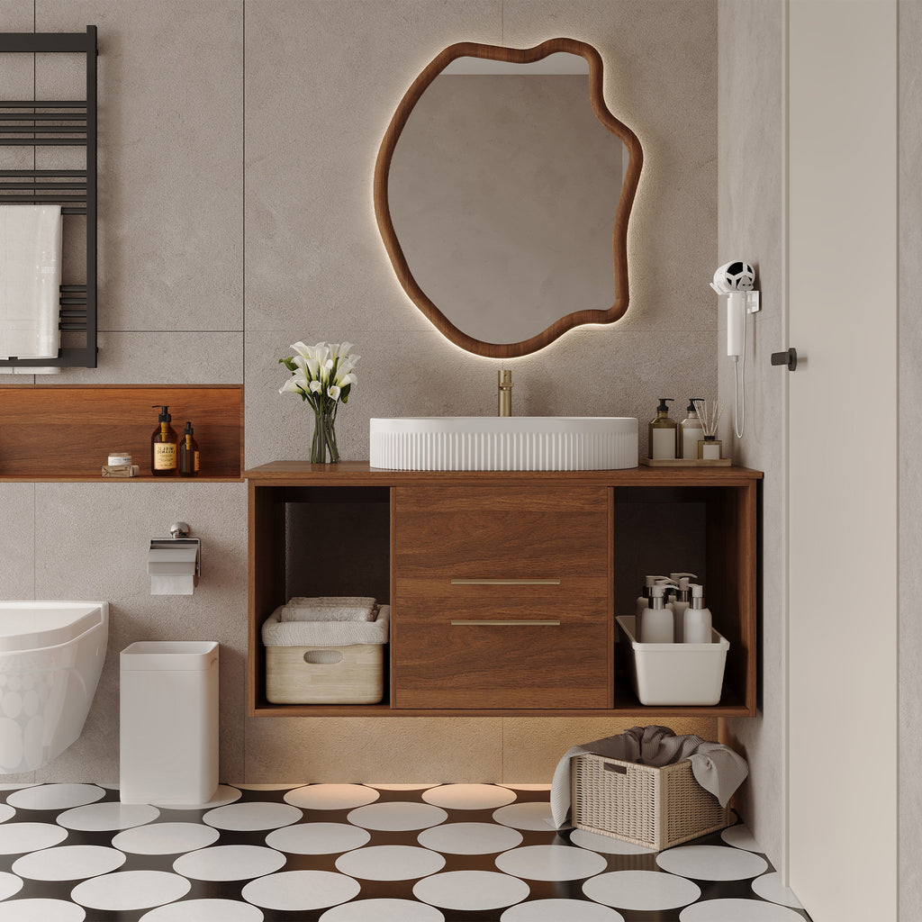 [variant:W5307S00007] Wall-Mounted Bathroom Vanity with Oval Ceramic Sink – 39.4-Inch image 1