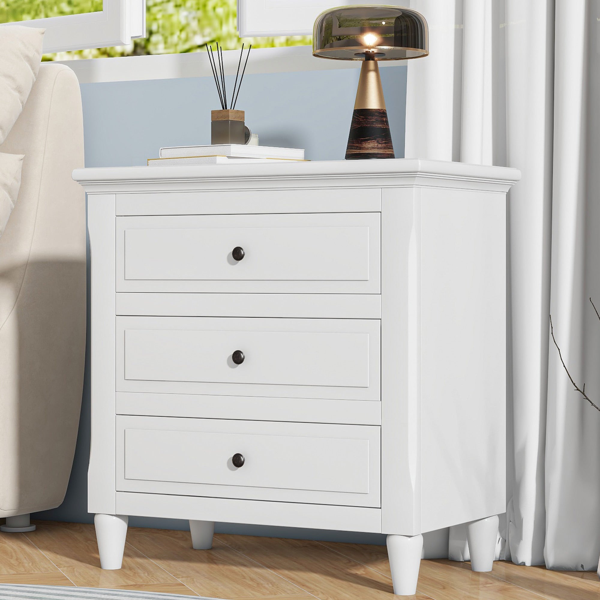3-Drawer Painted Nightstand – 28-Inch — [variant:N889P444140K] White image 2