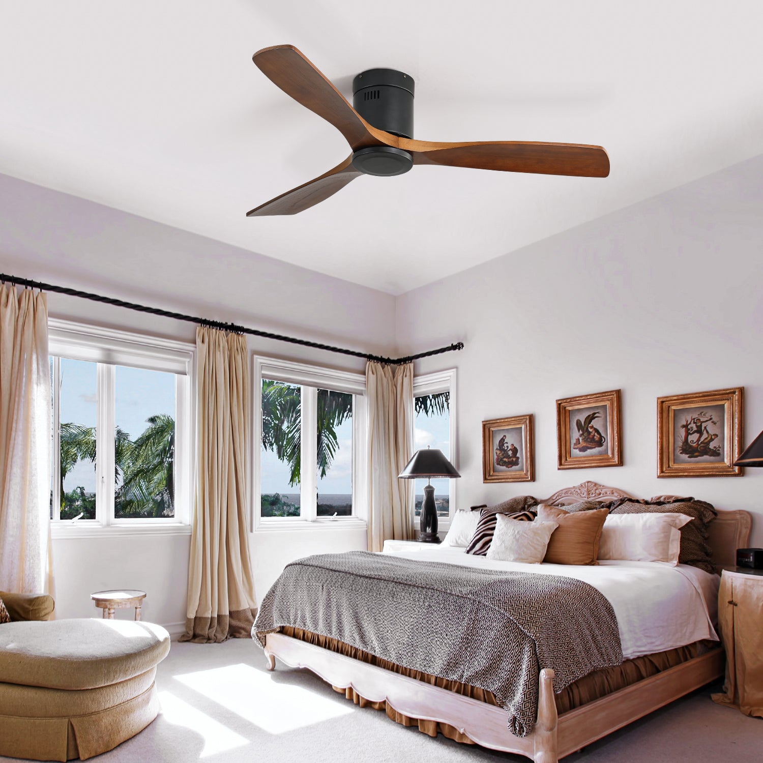 [variant:W5691P514531] Matte Black Solid Wood Ceiling Fan without Light – 52-Inch image 4