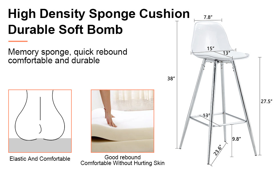 [variant:W3806P404769] Modern Upholstered Bar Chairs – White & Silver image 10