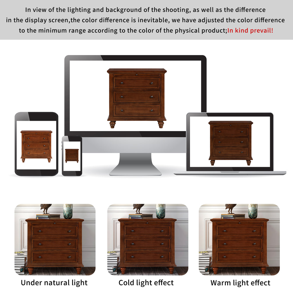 3-Drawer Nightstand with Pull-Out Tray – 27.6-Inch — [variant:N889P444139D] Brown image 6