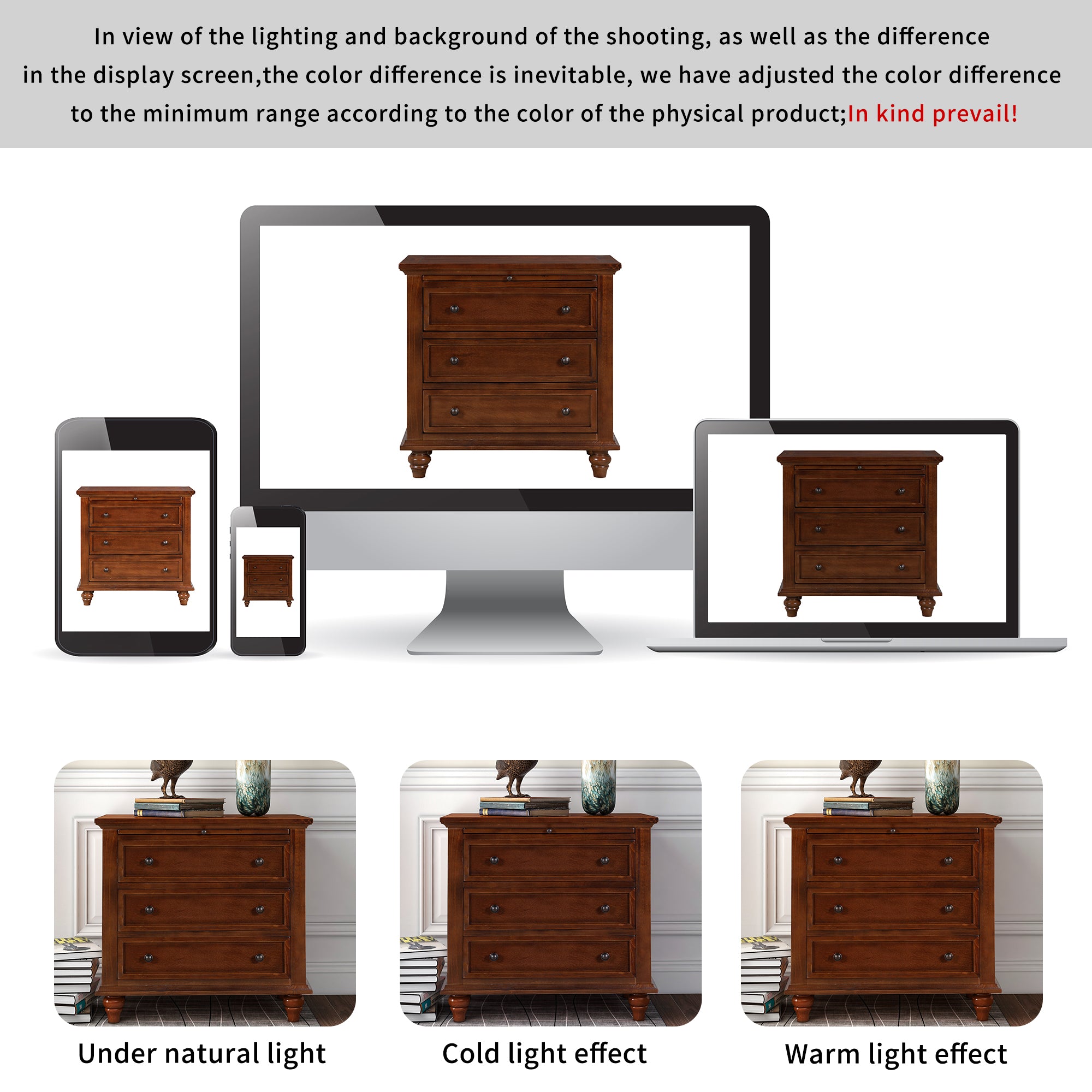 3-Drawer Nightstand with Pull-Out Tray – 27.6-Inch — [variant:N889P444139D] Brown image 6