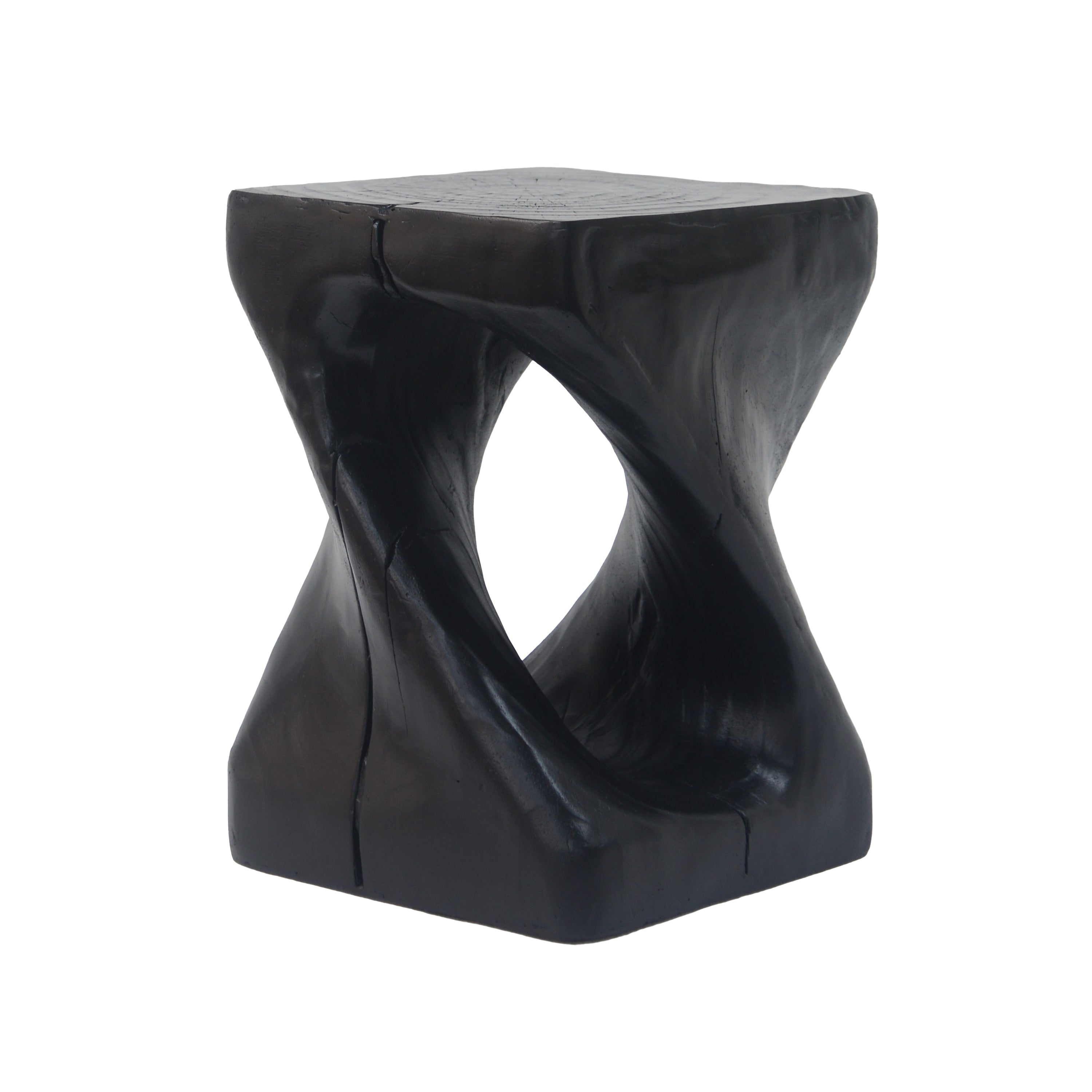 Twisted Wood-Look Indoor/Outdoor Side Table — [variant:N911P479287B] Black image 8