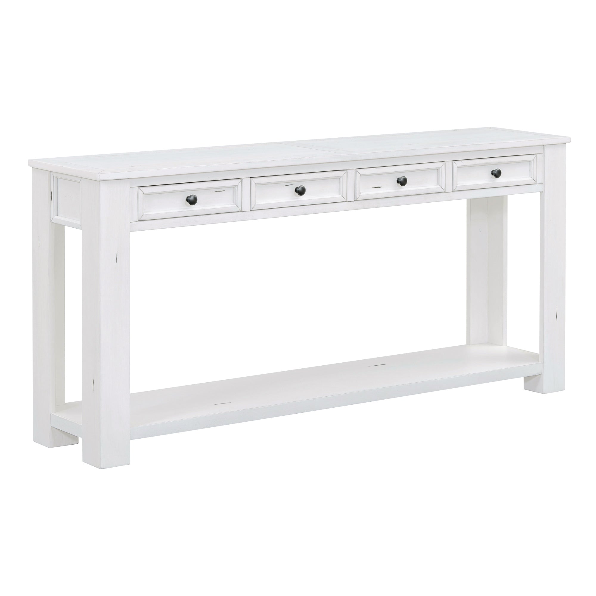 [variant:N852P245606K] Console Table with Drawers & Bottom Shelf – Antique White image 2
