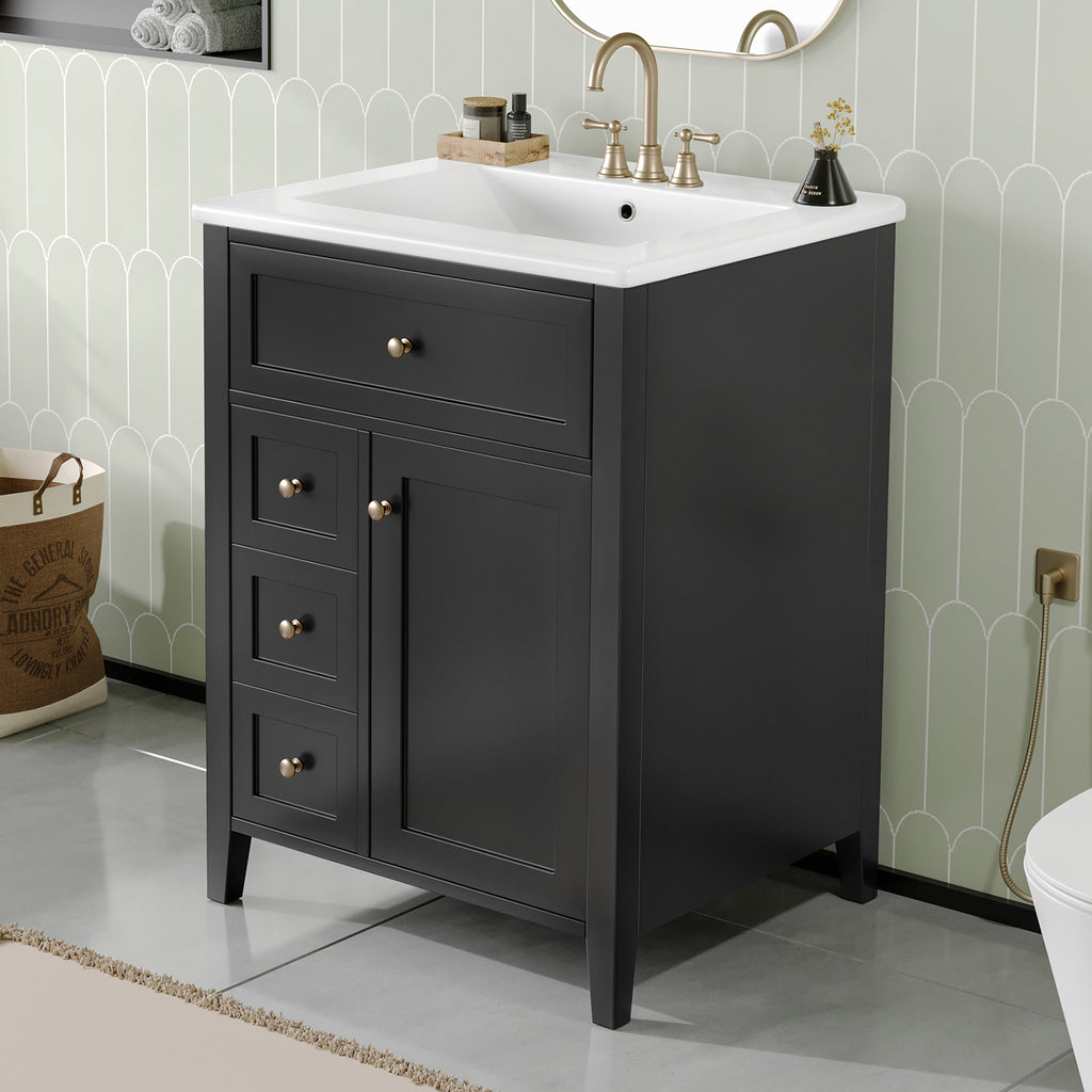 Black Bathroom Vanity with Ceramic Sink – 24-Inch