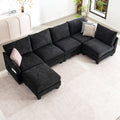 [variant:W3885S00029] 6-Seater U-Shaped Modular Sofa with Storage Ottoman & USB Ports image 1