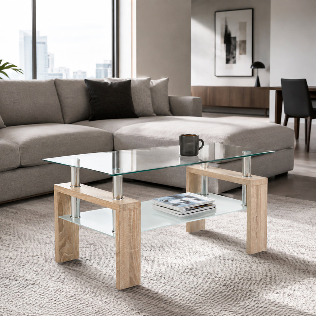 Modern Tempered Glass Coffee Table – Natural or Black — [variant:W3738P364267] Natural image 2