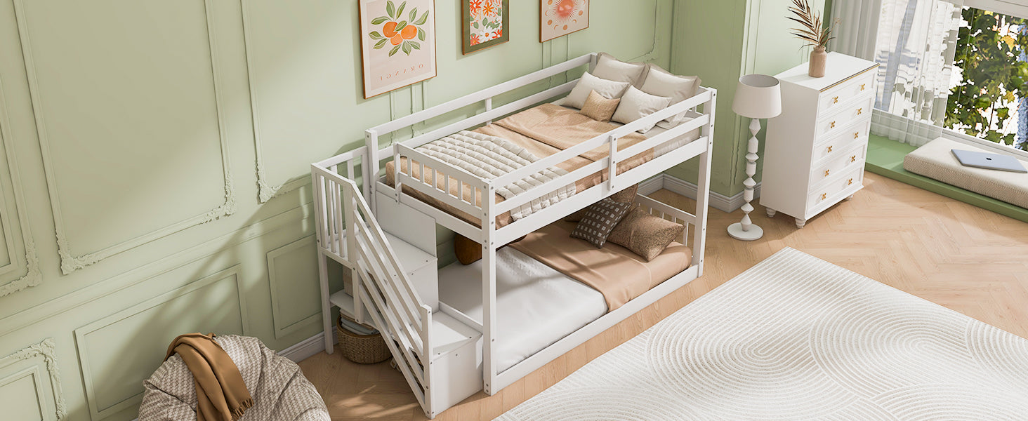 [variant:GX000106AAK] Twin-over-Twin Low-Profile Bunk Bed with Storage Ladder – White image 9