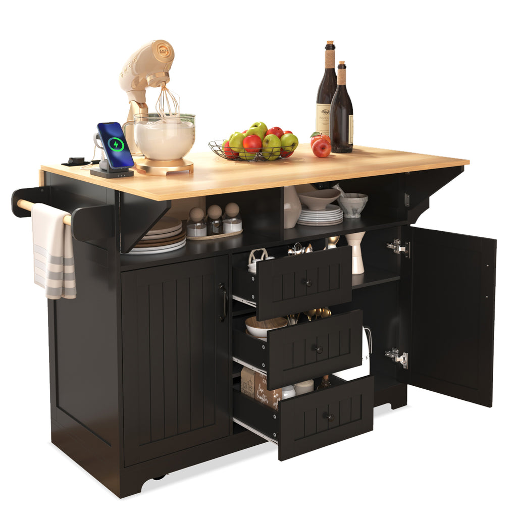 [variant:N853S000006B] Dual-Drop-Leaf Rolling Kitchen Island – Black, 55.75-Inch image 14