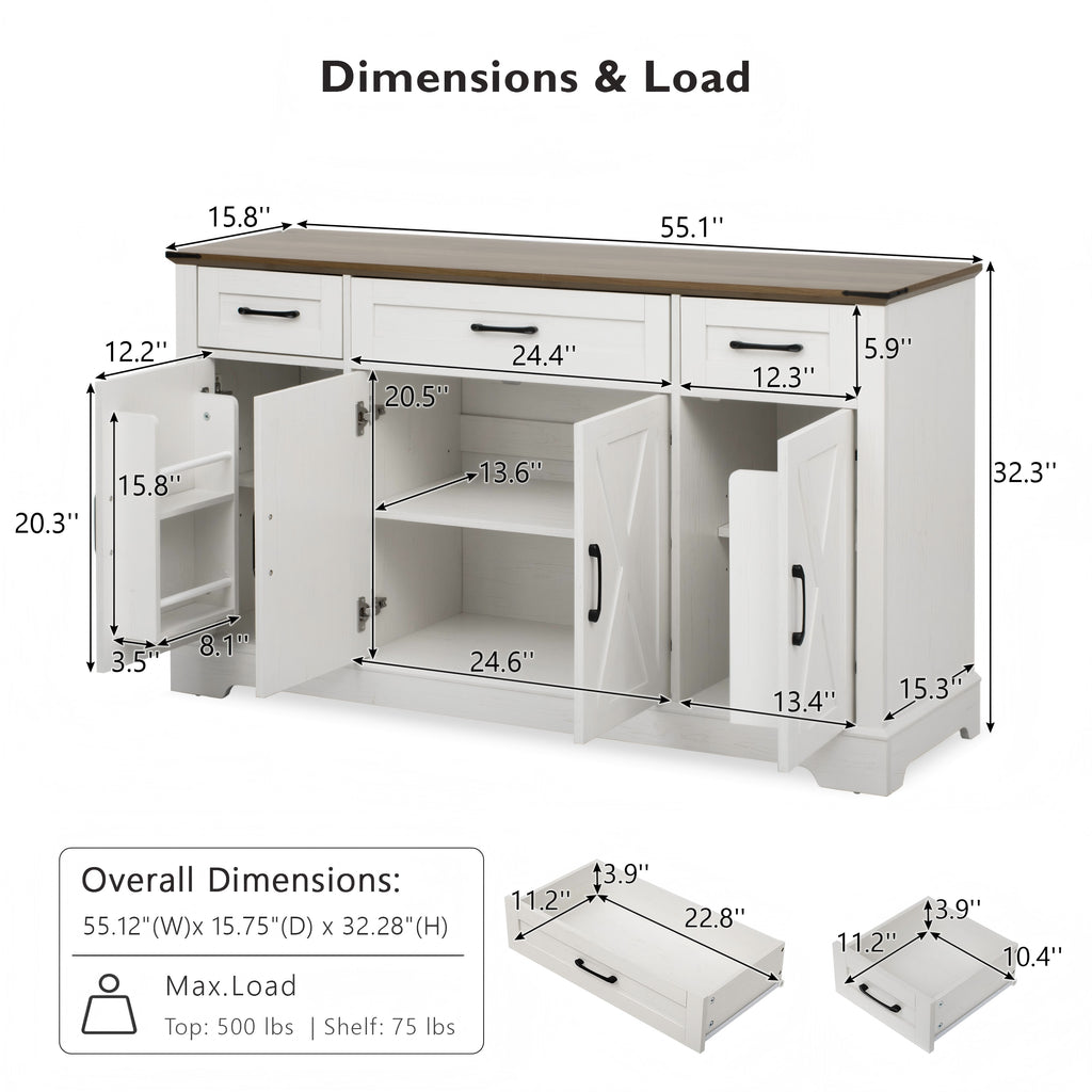 [variant:N853P444963W] 55-Inch Farmhouse Buffet Cabinet with Drawers image 29