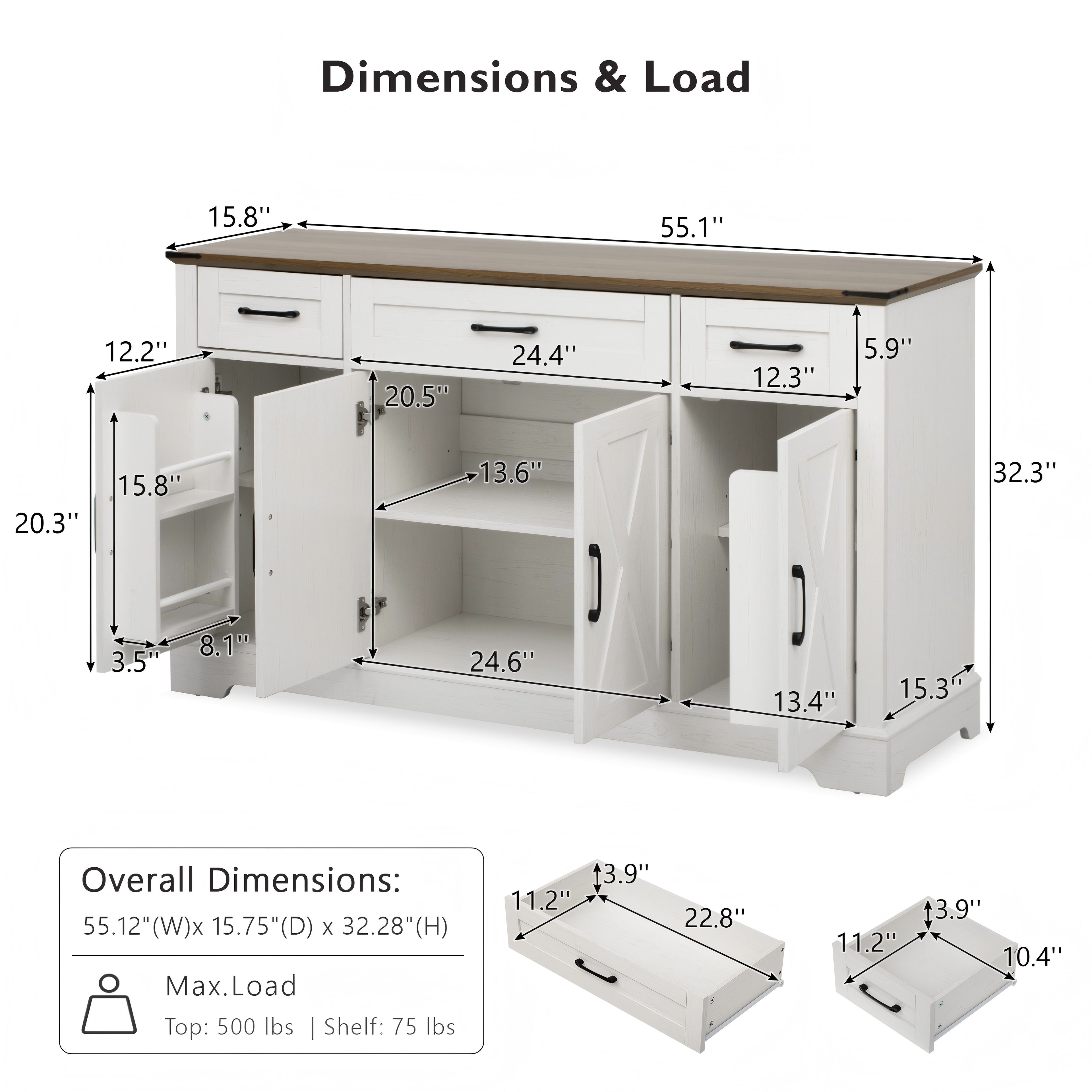 [variant:N853P444963W] 55-Inch Farmhouse Buffet Cabinet with Drawers image 29