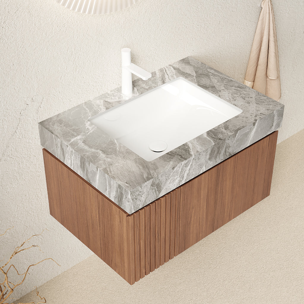 Floating Bathroom Vanity with Ceramic Sink – 24 or 30 Inch — [variant:W6063S00023] 30 in – Light Gray Top image 4