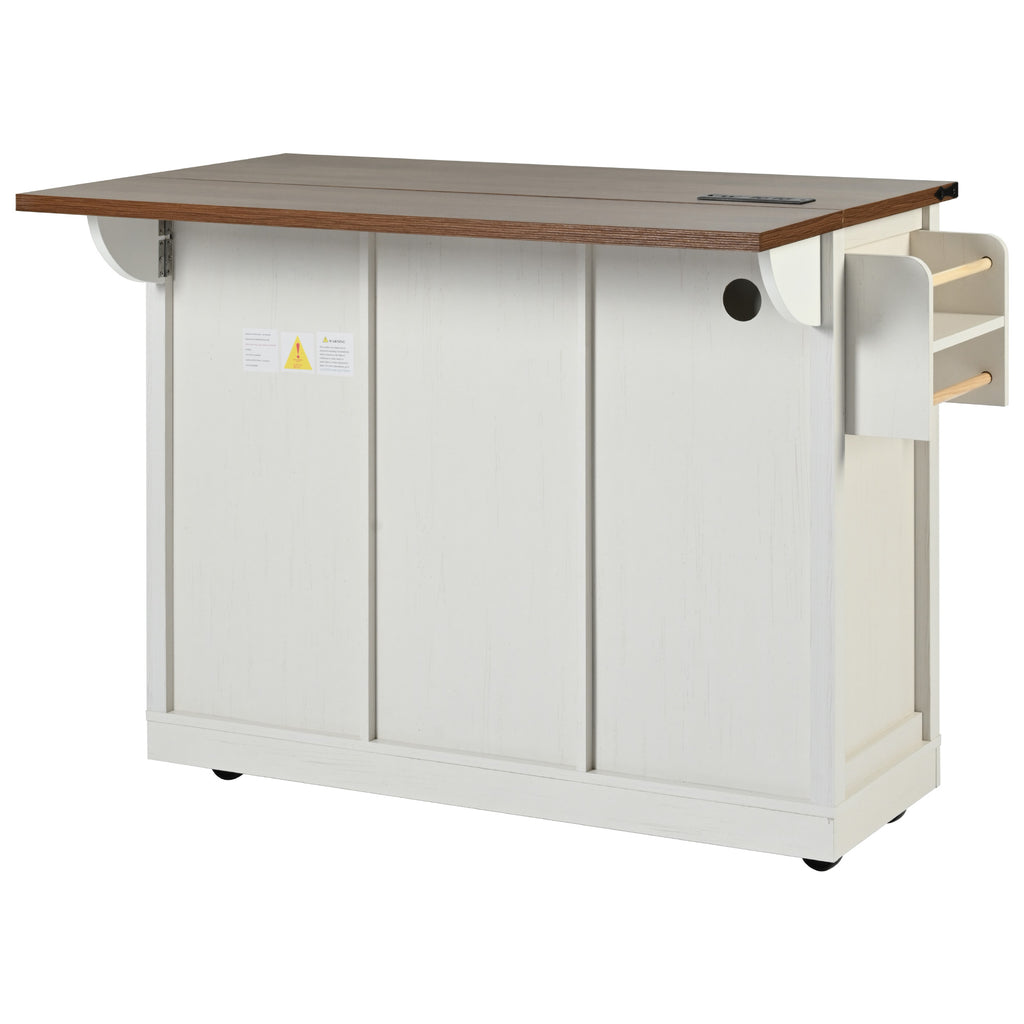 [variant:N853S379573W] Farmhouse Kitchen Island with Drop Leaf, Power Outlet and Sliding Barn Doors – 53.75-Inch image 5
