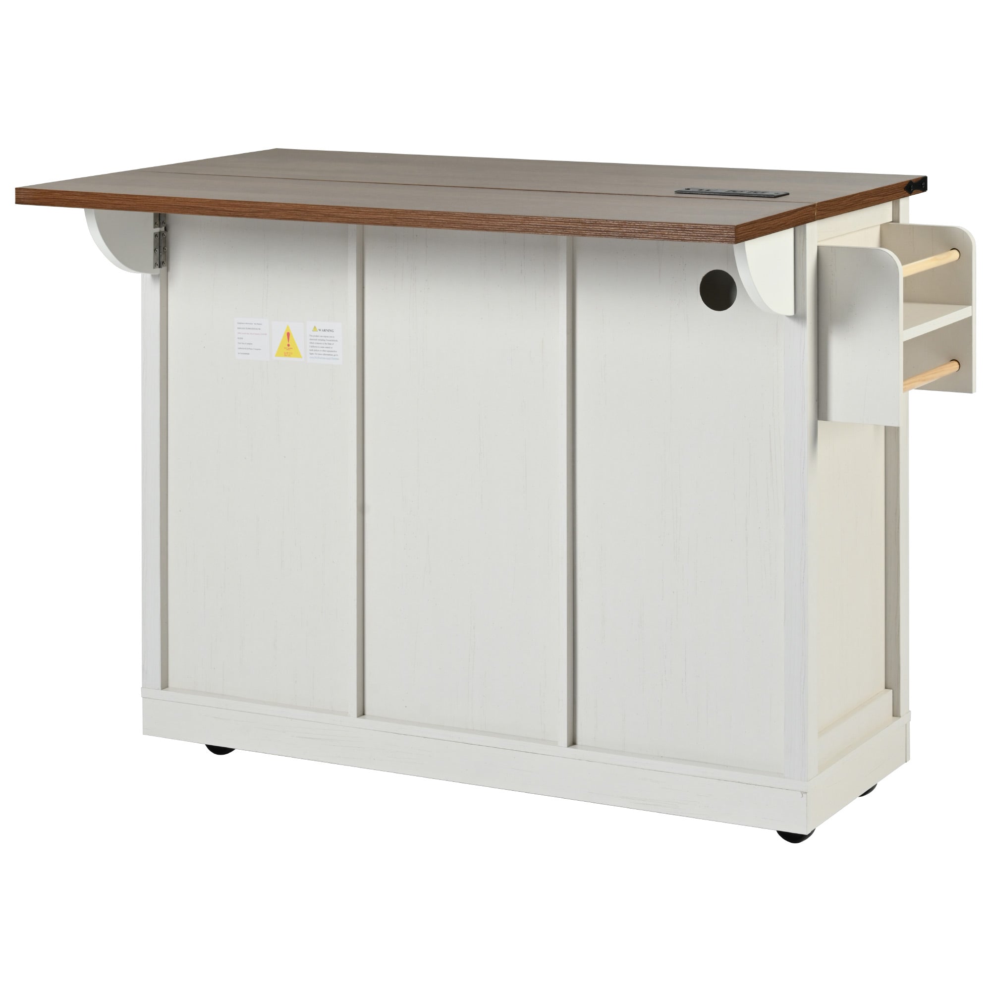 [variant:N853S379573W] Farmhouse Kitchen Island with Drop Leaf, Power Outlet and Sliding Barn Doors – 53.75-Inch image 5