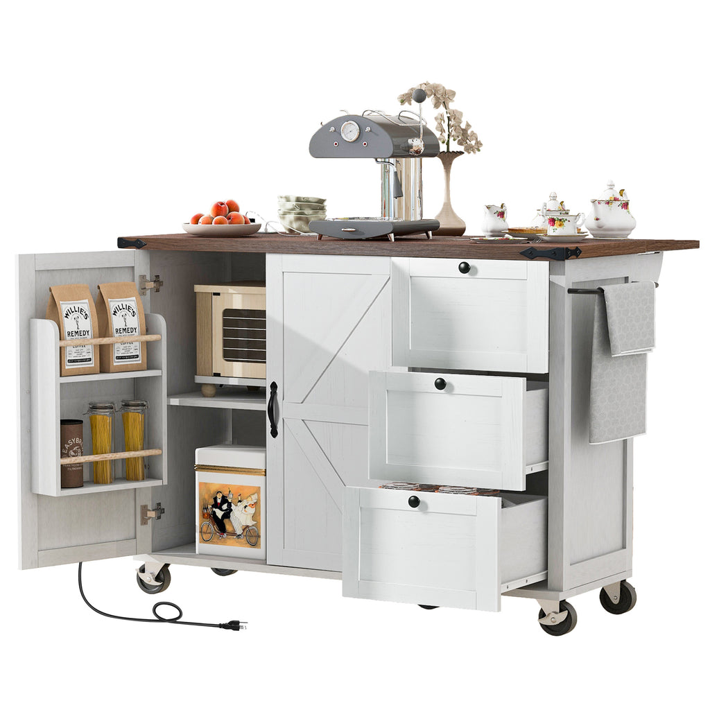 [variant:N853P379579W] Farmhouse Rolling Kitchen Island with Drop Leaf – White, 54.5-Inch image 39