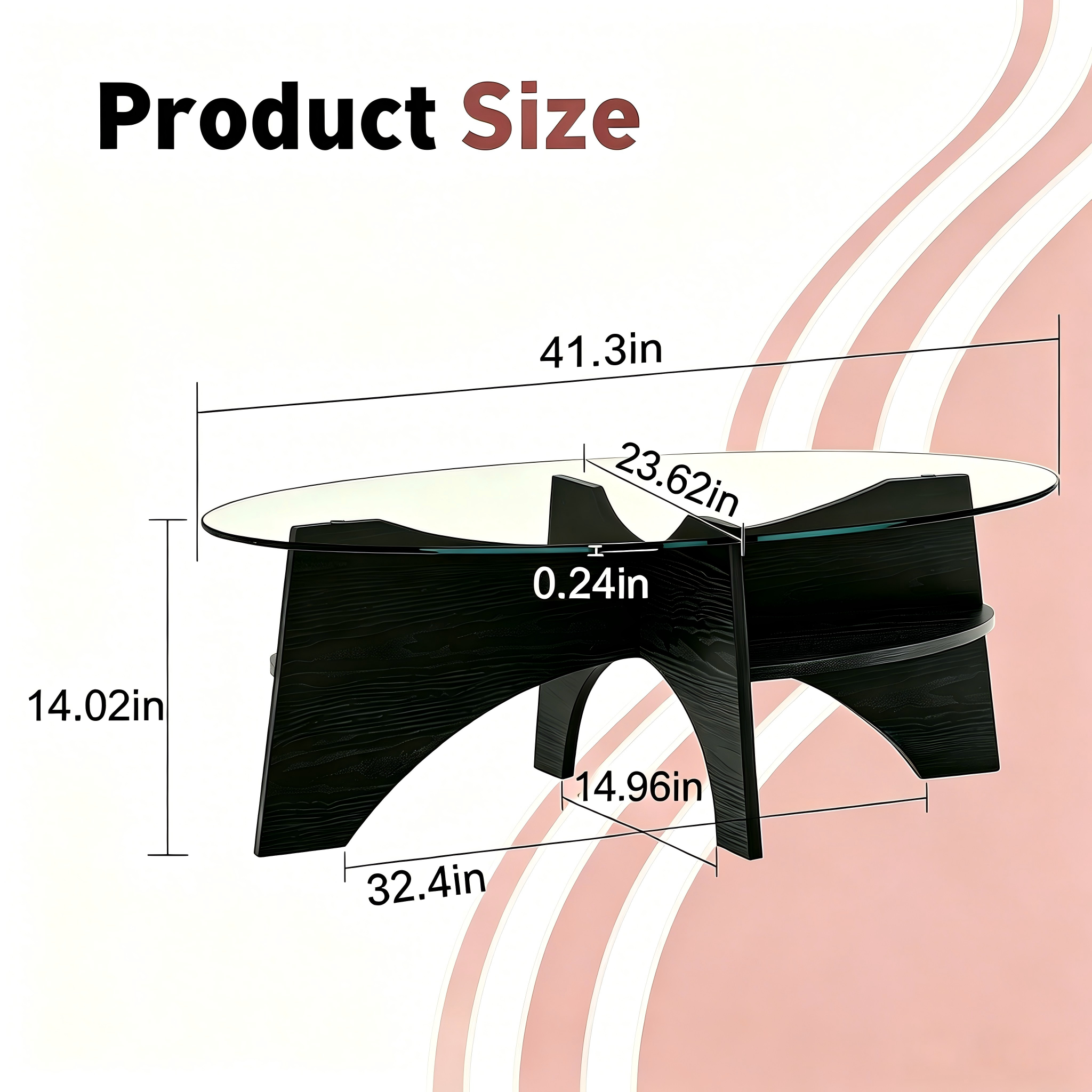 [variant:W3806P404727] Oval Glass Coffee Table with Black Fan-Shaped Base image 5