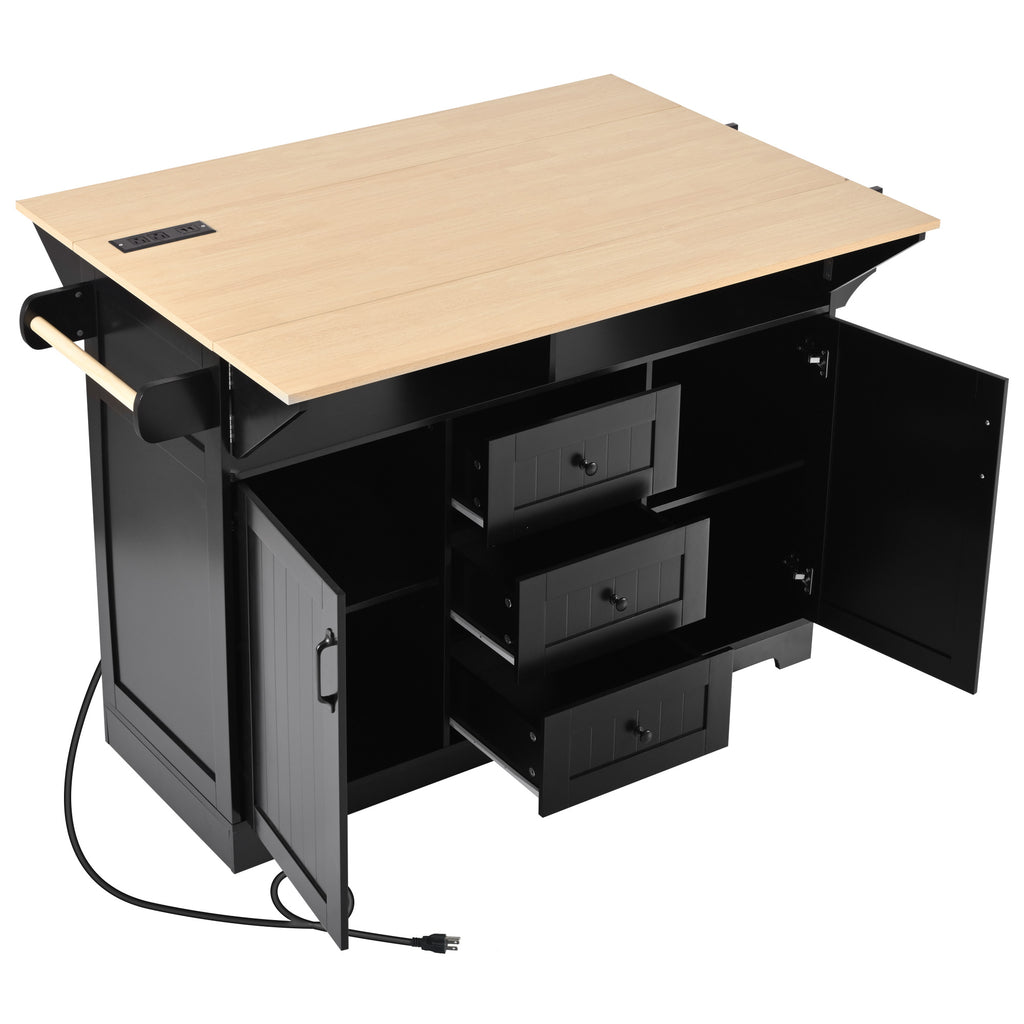 [variant:N853S000006B] Dual-Drop-Leaf Rolling Kitchen Island – Black, 55.75-Inch image 8