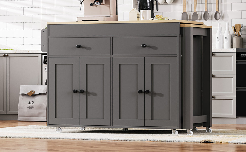 [variant:N853P386264G] Extendable Rolling Kitchen Island with Dining Table – Gray, 74.5-Inch image 6
