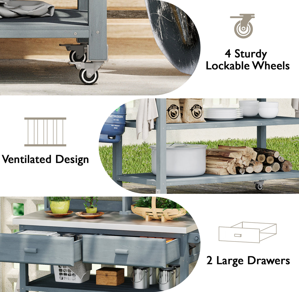 [variant:N853P386121G] Rolling Outdoor Potting Bench with Stainless Steel Top image 34