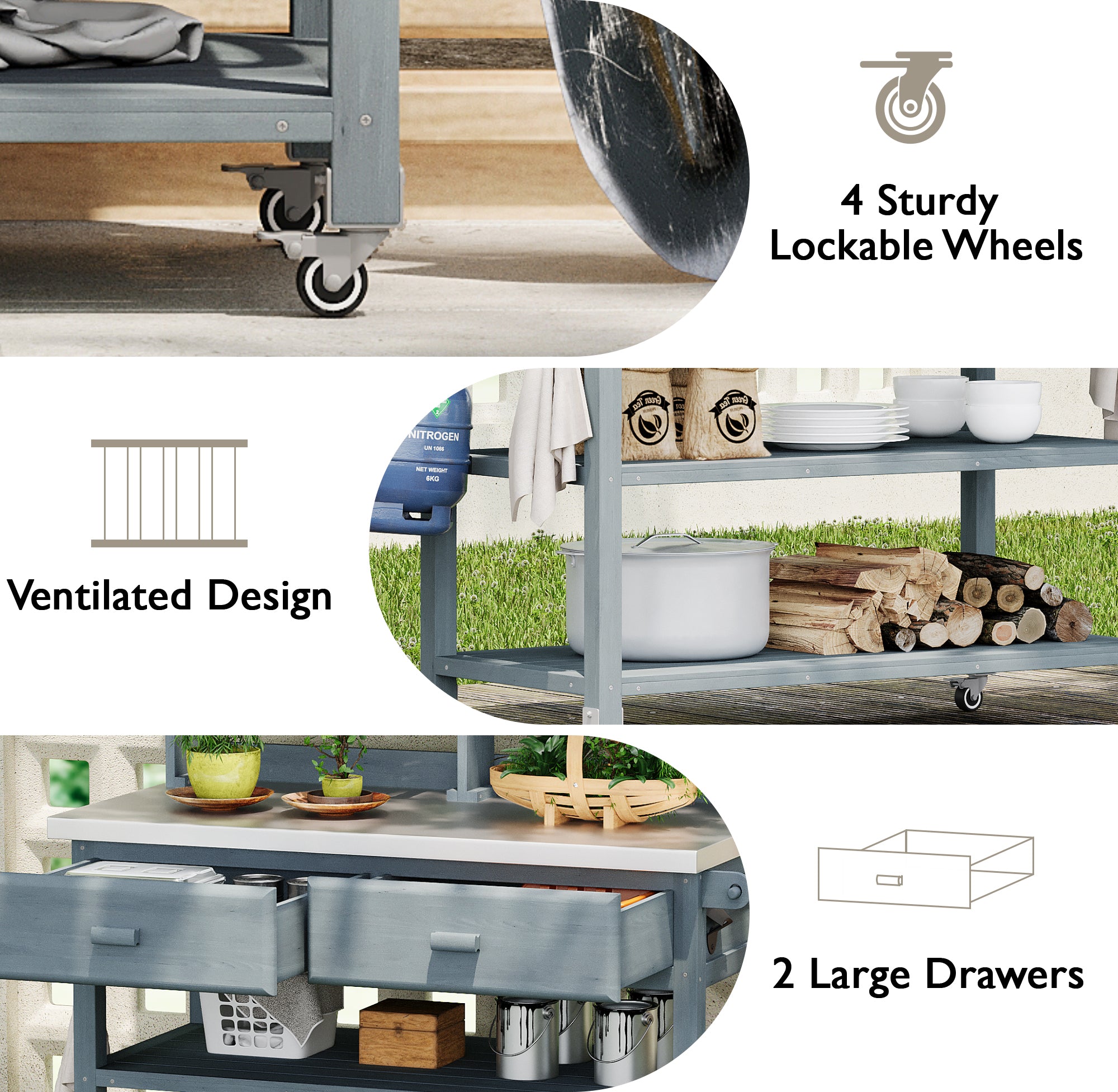 [variant:N853P386121G] Rolling Outdoor Potting Bench with Stainless Steel Top image 34