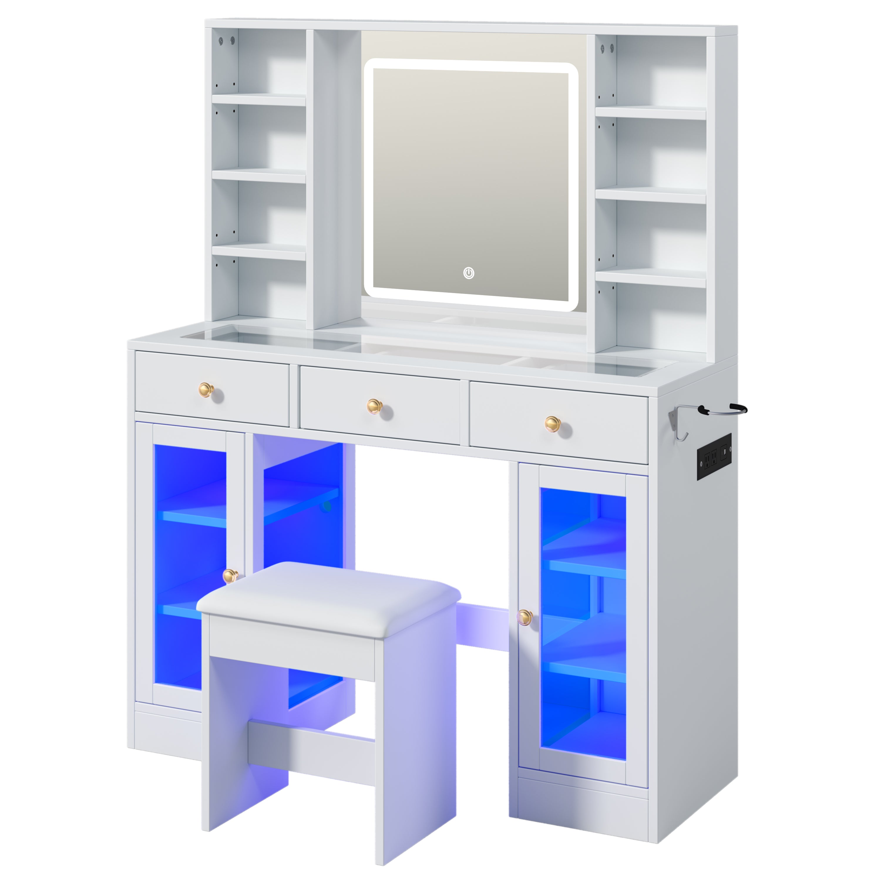 [variant:N881S436339W] Makeup Vanity with RGB Mirror and Power Outlet – 43-Inch image 10