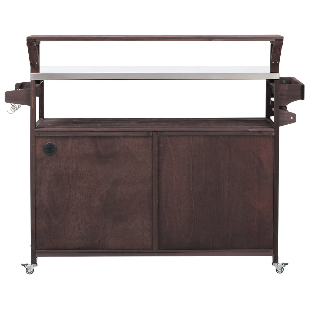 [variant:N853P386135Z] Outdoor Grill Cart with Raised Shelf – Dark Brown, 53.3-Inch image 30
