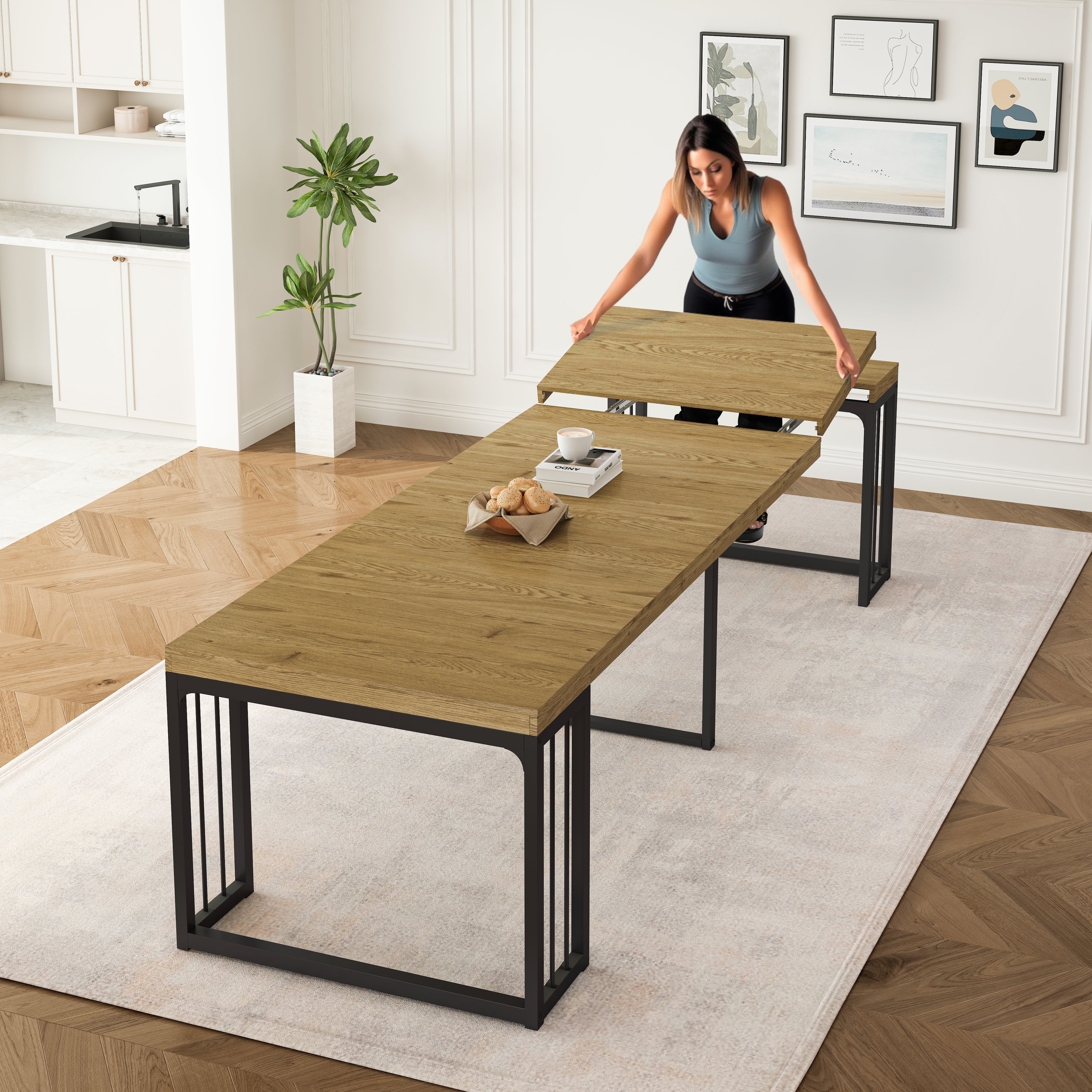 [variant:W3679S00001] Extendable Dining Table for 2–10 – Wild Oak image 1