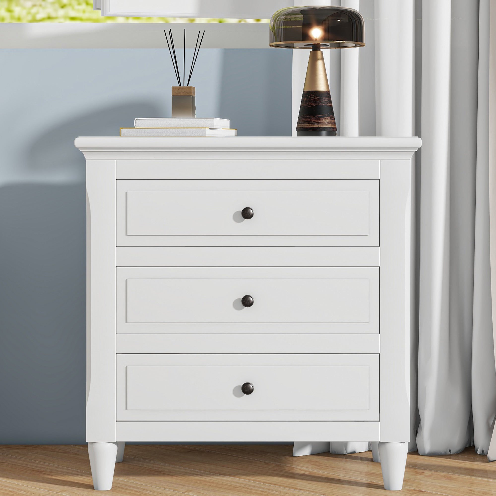 [variant:N889P444140K] 3-Drawer Painted Nightstand – 28-Inch – White image 1