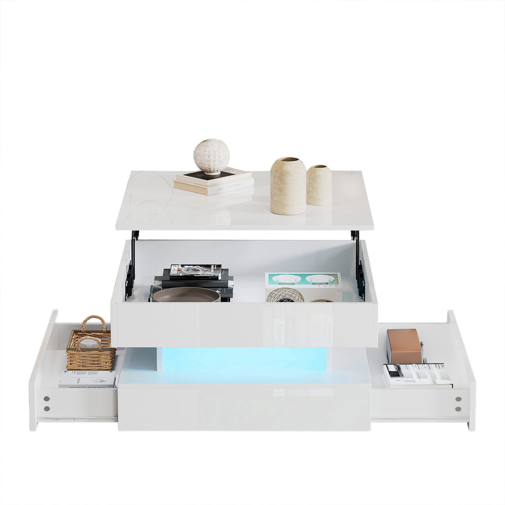 [variant:N892P407973W] White Lift-Top LED Coffee Table with 2 Drawers image 44