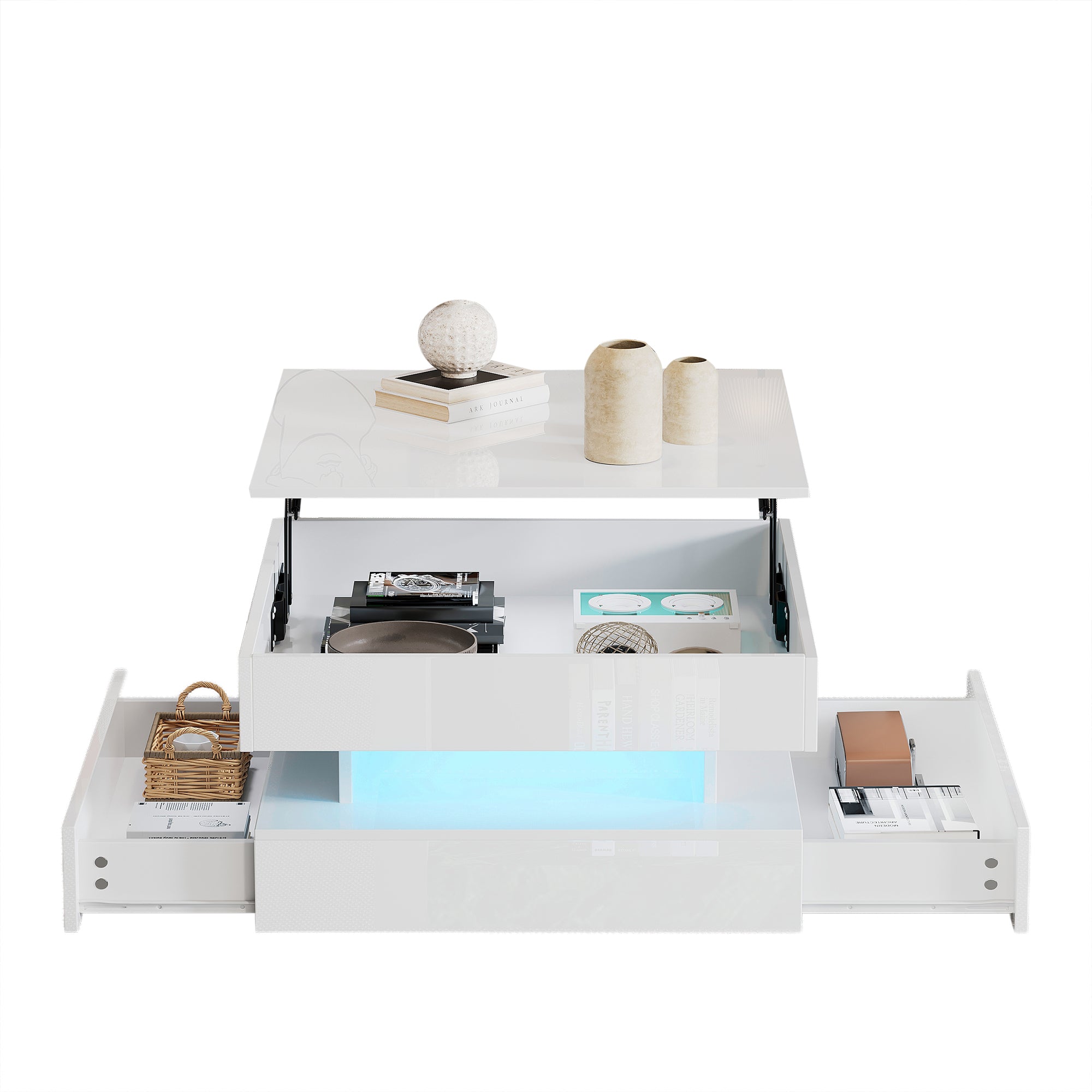 [variant:N892P407973W] White Lift-Top LED Coffee Table with 2 Drawers image 44