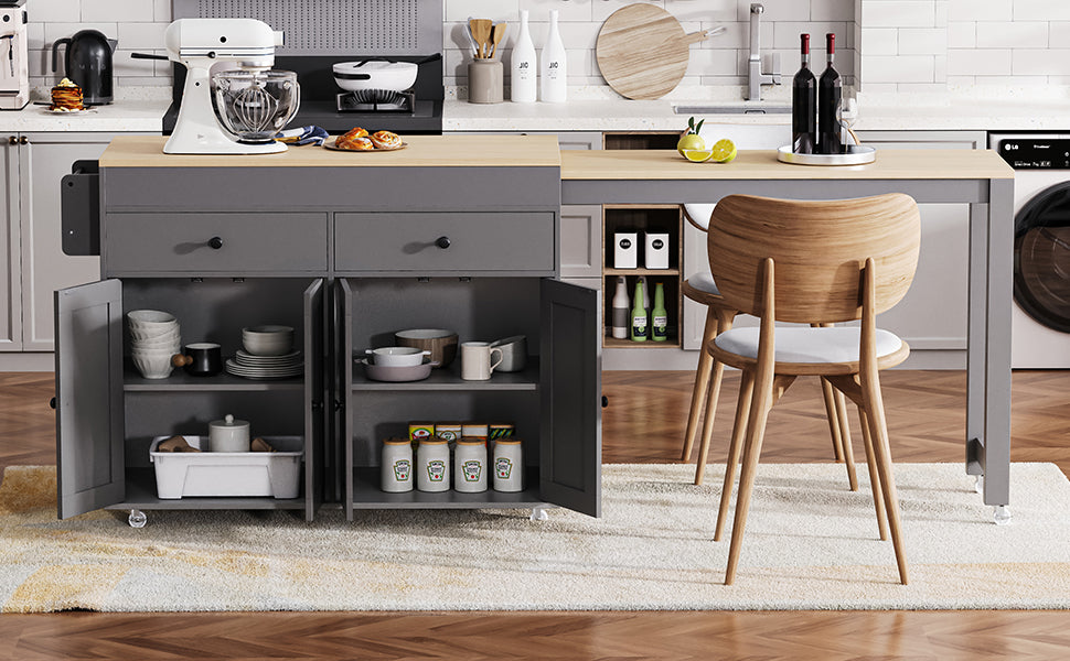 [variant:N853P386264G] Extendable Rolling Kitchen Island with Dining Table – Gray, 74.5-Inch image 9