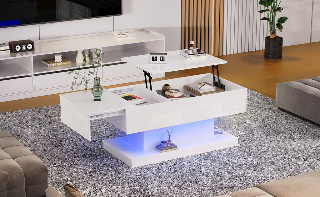 [variant:N892P407974W] High-Gloss Lift-Top Coffee Table with LED Lights image 31