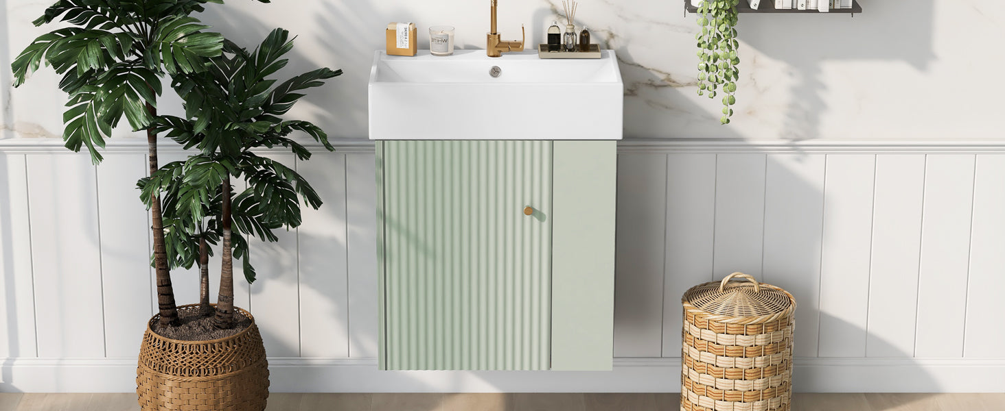 [variant:N729P170388F] Floating Bathroom Vanity with Ceramic Basin – 21.6-Inch, Green image 17