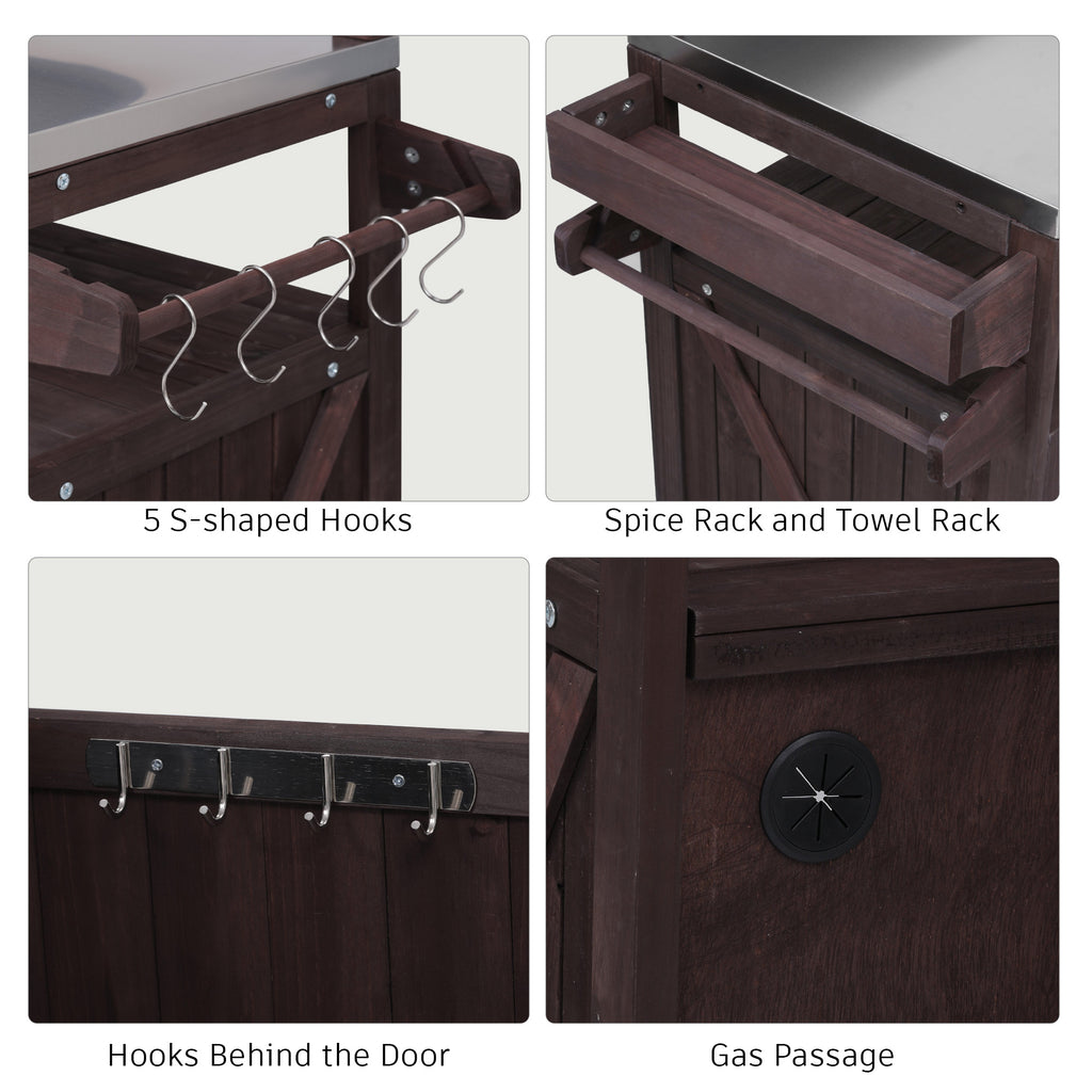 [variant:N853P386135Z] Outdoor Grill Cart with Raised Shelf – Dark Brown, 53.3-Inch image 21