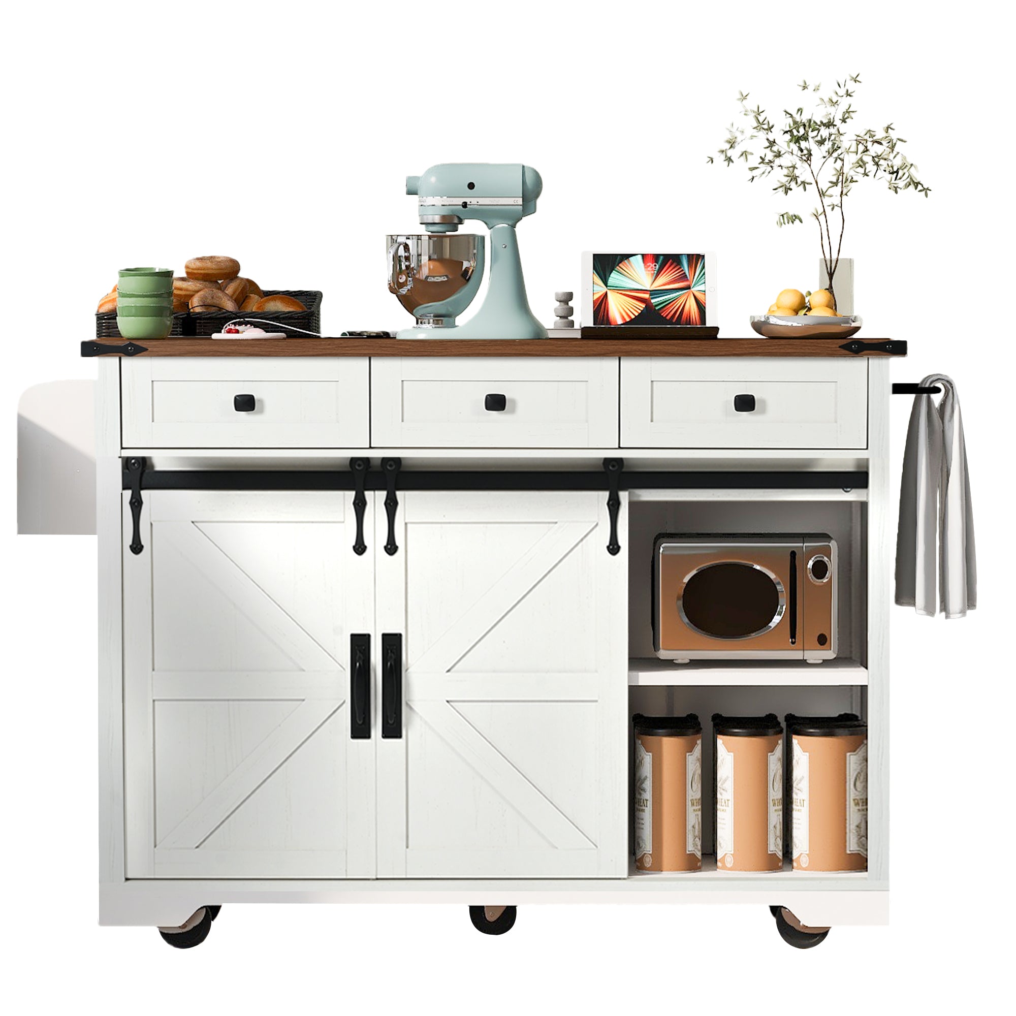 [variant:N853S379573W] Farmhouse Kitchen Island with Drop Leaf, Power Outlet and Sliding Barn Doors – 53.75-Inch image 35