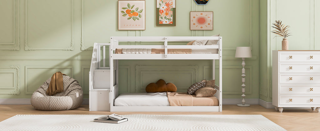 [variant:GX000106AAK] Twin-over-Twin Low-Profile Bunk Bed with Storage Ladder – White image 8